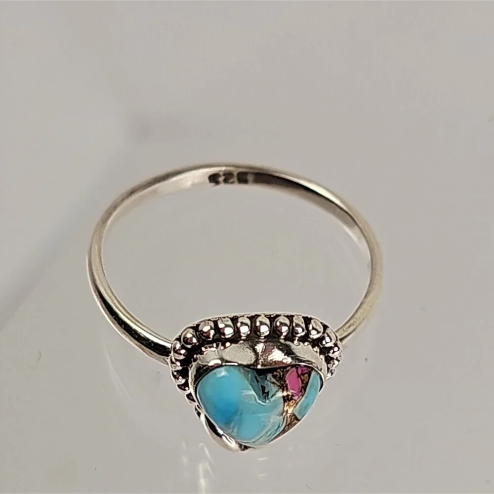 Cotton Candy Dahlia 925 Sterling Silver Turquoise Multicolor Heart Ring